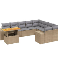 10-tlg. Garten-Sofagarnitur mit Kissen Beige Poly Rattan