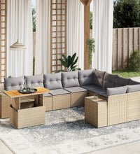 10-tlg. Garten-Sofagarnitur mit Kissen Beige Poly Rattan