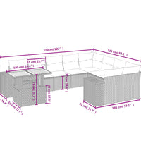 10-tlg. Garten-Sofagarnitur mit Kissen Grau Poly Rattan
