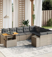 10-tlg. Garten-Sofagarnitur mit Kissen Grau Poly Rattan