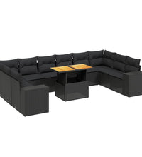 11-tlg. Garten-Sofagarnitur mit Kissen Schwarz Poly Rattan