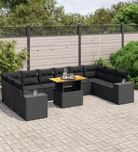 11-tlg. Garten-Sofagarnitur mit Kissen Schwarz Poly Rattan