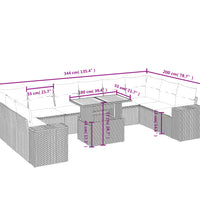 11-tlg. Garten-Sofagarnitur mit Kissen Schwarz Poly Rattan