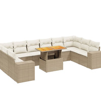 11-tlg. Garten-Sofagarnitur mit Kissen Beige Poly Rattan