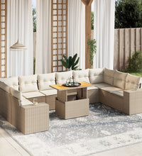 11-tlg. Garten-Sofagarnitur mit Kissen Beige Poly Rattan