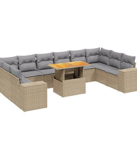 11-tlg. Garten-Sofagarnitur mit Kissen Beige Poly Rattan