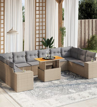 11-tlg. Garten-Sofagarnitur mit Kissen Beige Poly Rattan