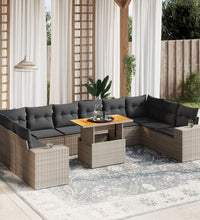 11-tlg. Garten-Sofagarnitur mit Kissen Grau Poly Rattan