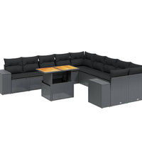 11-tlg. Garten-Sofagarnitur mit Kissen Schwarz Poly Rattan