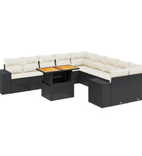 11-tlg. Garten-Sofagarnitur mit Kissen Schwarz Poly Rattan