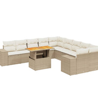 11-tlg. Garten-Sofagarnitur mit Kissen Beige Poly Rattan
