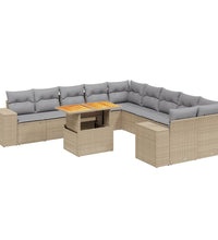 11-tlg. Garten-Sofagarnitur mit Kissen Beige Poly Rattan