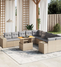 11-tlg. Garten-Sofagarnitur mit Kissen Beige Poly Rattan