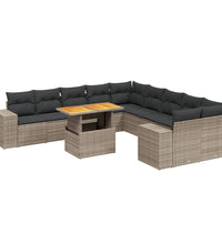 11-tlg. Garten-Sofagarnitur mit Kissen Grau Poly Rattan