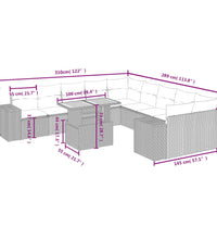 11-tlg. Garten-Sofagarnitur mit Kissen Grau Poly Rattan