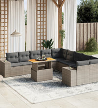 11-tlg. Garten-Sofagarnitur mit Kissen Grau Poly Rattan