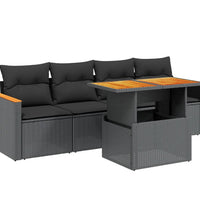 5-tlg. Garten-Sofagarnitur mit Kissen Schwarz Poly Rattan