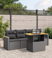 5-tlg. Garten-Sofagarnitur mit Kissen Schwarz Poly Rattan