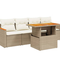 5-tlg. Garten-Sofagarnitur mit Kissen Beige Poly Rattan