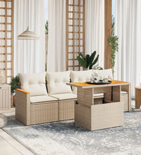 5-tlg. Garten-Sofagarnitur mit Kissen Beige Poly Rattan