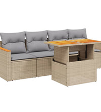 5-tlg. Garten-Sofagarnitur mit Kissen Beige Poly Rattan