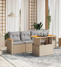 5-tlg. Garten-Sofagarnitur mit Kissen Beige Poly Rattan