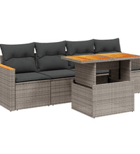 5-tlg. Garten-Sofagarnitur mit Kissen Grau Poly Rattan