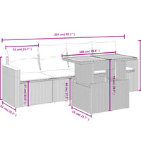5-tlg. Garten-Sofagarnitur mit Kissen Grau Poly Rattan