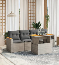 5-tlg. Garten-Sofagarnitur mit Kissen Grau Poly Rattan