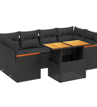 7-tlg. Garten-Sofagarnitur mit Kissen Schwarz Poly Rattan
