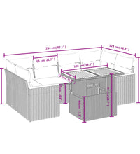 7-tlg. Garten-Sofagarnitur mit Kissen Schwarz Poly Rattan