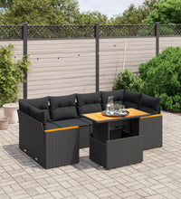 7-tlg. Garten-Sofagarnitur mit Kissen Schwarz Poly Rattan