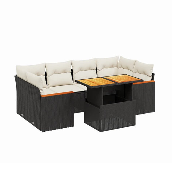 7-tlg. Garten-Sofagarnitur mit Kissen Schwarz Poly Rattan