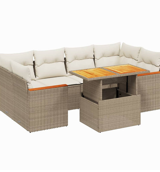 7-tlg. Garten-Sofagarnitur mit Kissen Beige Poly Rattan