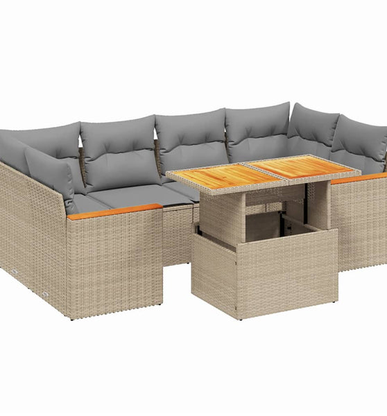 7-tlg. Garten-Sofagarnitur mit Kissen Beige Poly Rattan