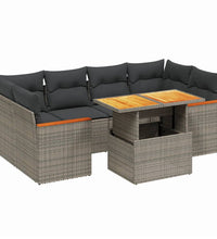 7-tlg. Garten-Sofagarnitur mit Kissen Grau Poly Rattan
