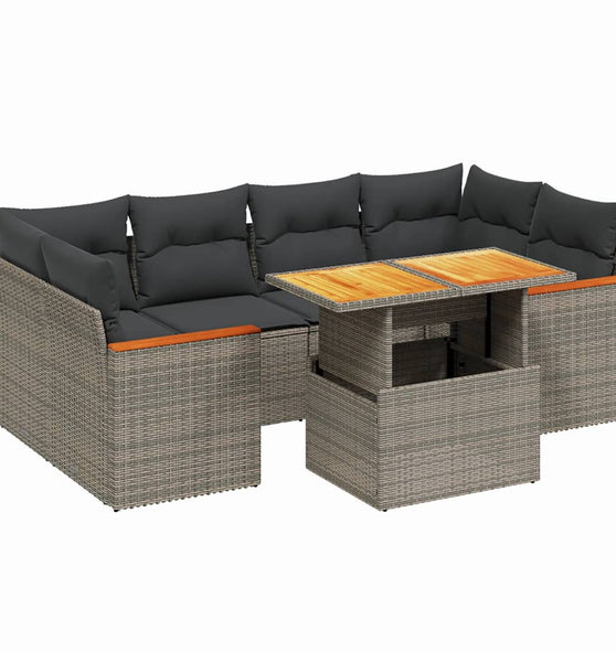 7-tlg. Garten-Sofagarnitur mit Kissen Grau Poly Rattan