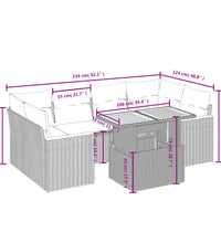 7-tlg. Garten-Sofagarnitur mit Kissen Grau Poly Rattan
