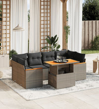 7-tlg. Garten-Sofagarnitur mit Kissen Grau Poly Rattan