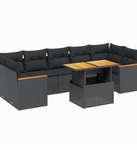 8-tlg. Garten-Sofagarnitur mit Kissen Schwarz Poly Rattan