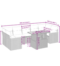 8-tlg. Garten-Sofagarnitur mit Kissen Schwarz Poly Rattan