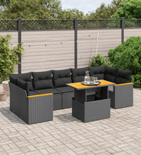 8-tlg. Garten-Sofagarnitur mit Kissen Schwarz Poly Rattan