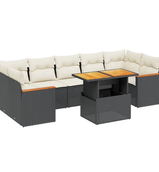 8-tlg. Garten-Sofagarnitur mit Kissen Schwarz Poly Rattan