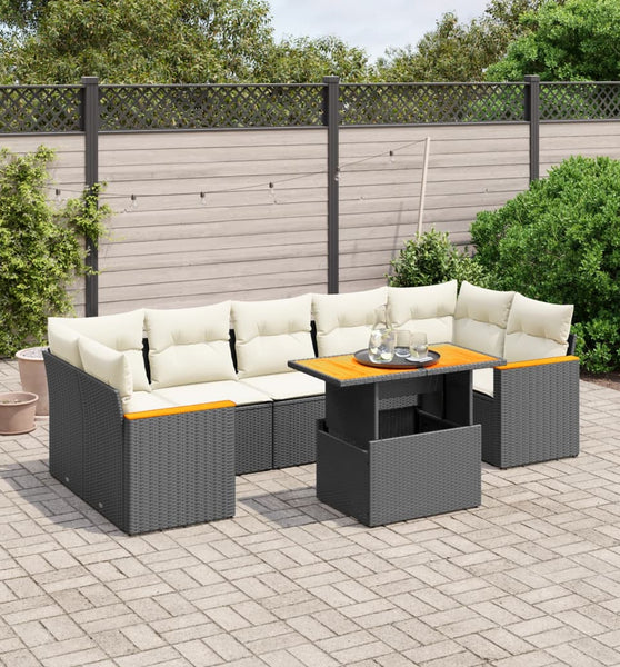 8-tlg. Garten-Sofagarnitur mit Kissen Schwarz Poly Rattan