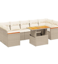 8-tlg. Garten-Sofagarnitur mit Kissen Beige Poly Rattan