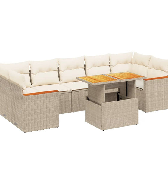 8-tlg. Garten-Sofagarnitur mit Kissen Beige Poly Rattan