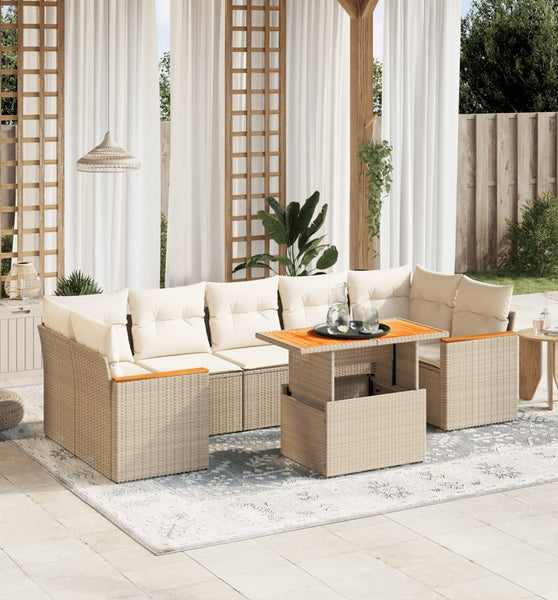 8-tlg. Garten-Sofagarnitur mit Kissen Beige Poly Rattan
