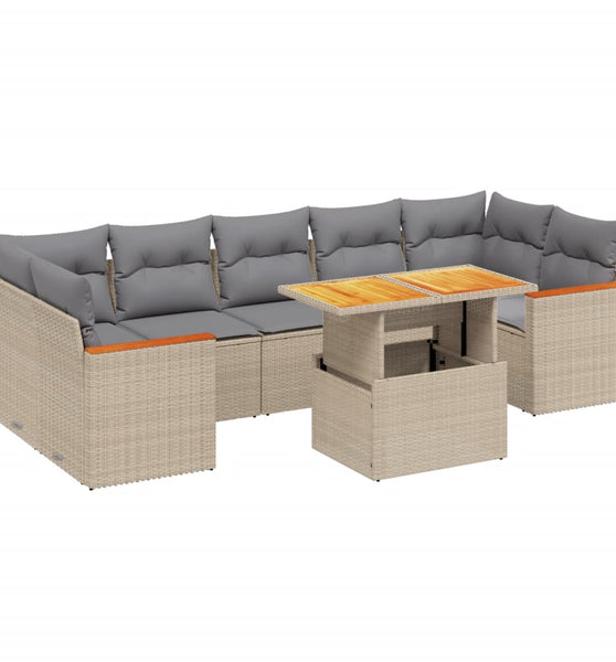 8-tlg. Garten-Sofagarnitur mit Kissen Beige Poly Rattan