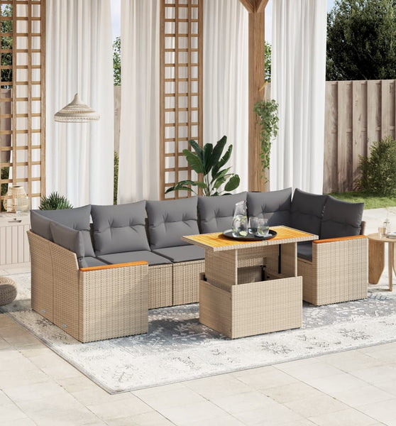 8-tlg. Garten-Sofagarnitur mit Kissen Beige Poly Rattan