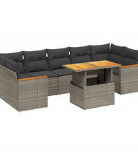 8-tlg. Garten-Sofagarnitur mit Kissen Grau Poly Rattan